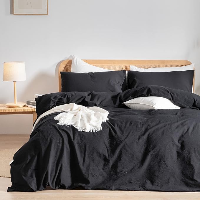 BESTOUCH Duvet Cover Set 100% Washed Cotton Linen Feel Super Soft Comfortable by BESTOUCH