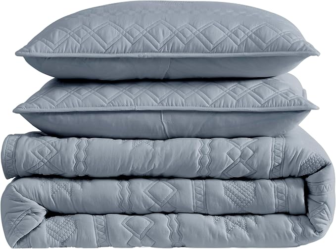 WDCOZY Boho Blue Grey Quilt King Size Bedding Sets - Image 7