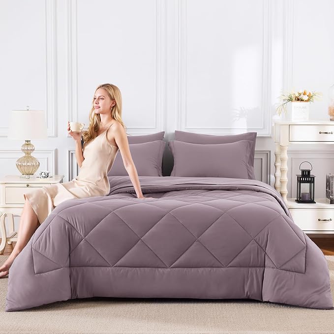 CozyLux Queen Comforter Set Dusty Purple - Image 7