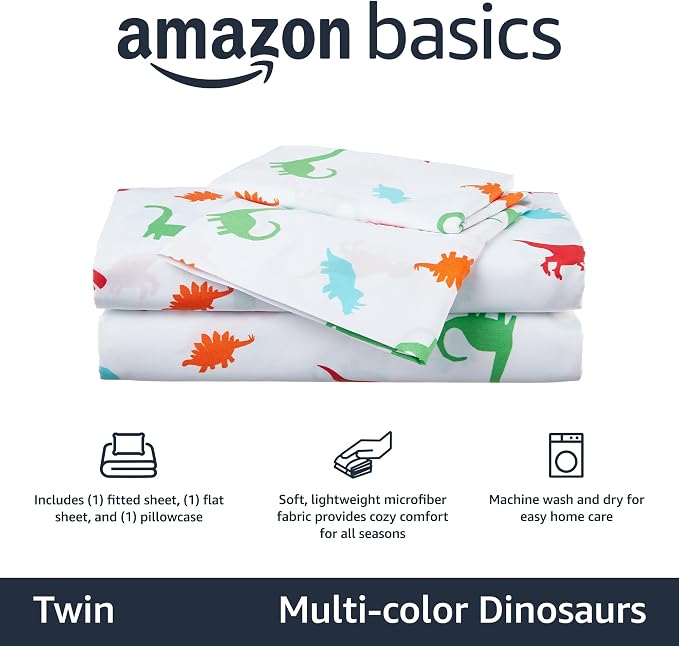Amazon Basics Kid's Soft, Breathable, Easy-Wash Microfiber 3-Piece Sheet Set - Image 2