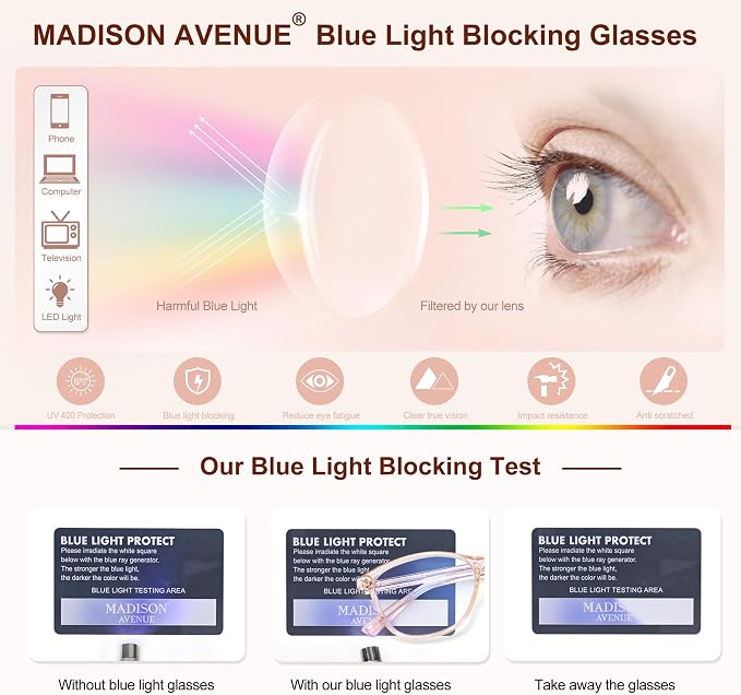 Madison Avenue Blue Light Blocking Glasses Anti Eyestrain UV Glare Blue Light - Image 4