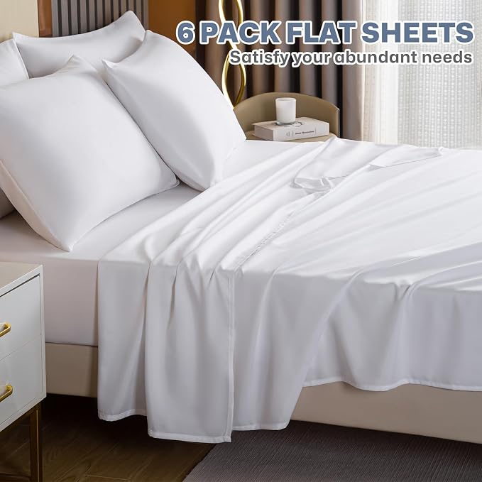 Lavisun Queen Flat Sheets 6 Pack, Soft & Breathable Bulk Sheets - Image 6