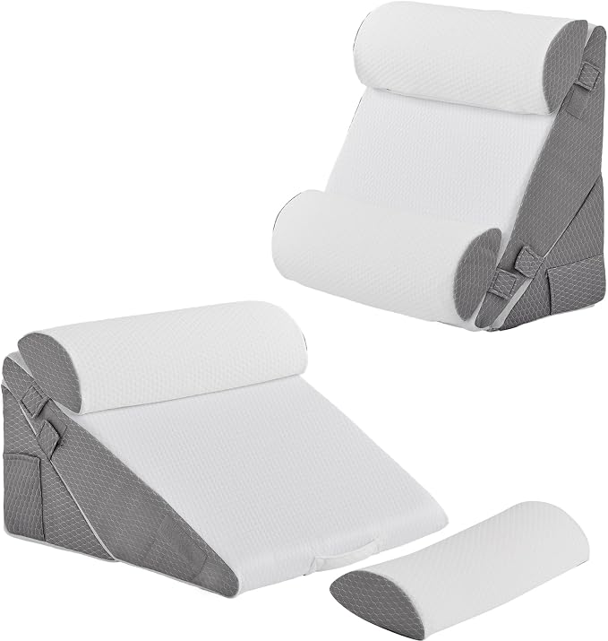 Bedluxe Adjustable 4pcs Bed Wedge Pillow Set, Memory Foam Wedge Pillows Post by Bedluxe