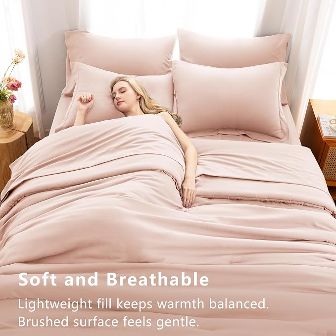 CozyLux Full Size Comforter Sets Blush Pink, 7 Pieces Bed in a Bag Full - Image 5