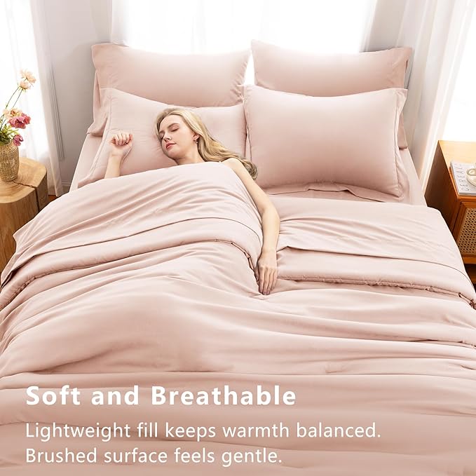 CozyLux Queen Comforter Set Blush Pink, 7 Pieces Bed in a Bag Queen Comforter - Image 5