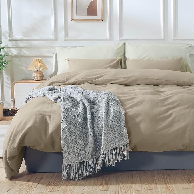 NEXHOME PRO Duvet Cover Set Oversized Queen 92"x98" Linen Feel Textured Organic - Image 2