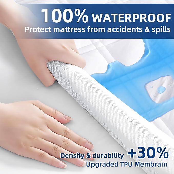 MEELUS Padded Full Mattress Protector, Breathable Waterproof Mattress Pad Cover - Image 3