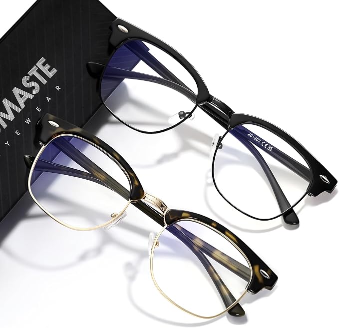 Blue Light Blocking Glasses Vintage Half Frame UV Clear Lens Anti Eyestrain by AOMASTE