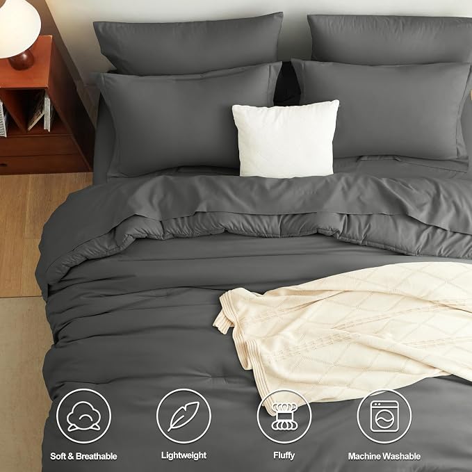 CozyLux Twin Comforter Set Dark Grey, 5 Pieces Bed in a Bag Twin Comforter Set - Image 2