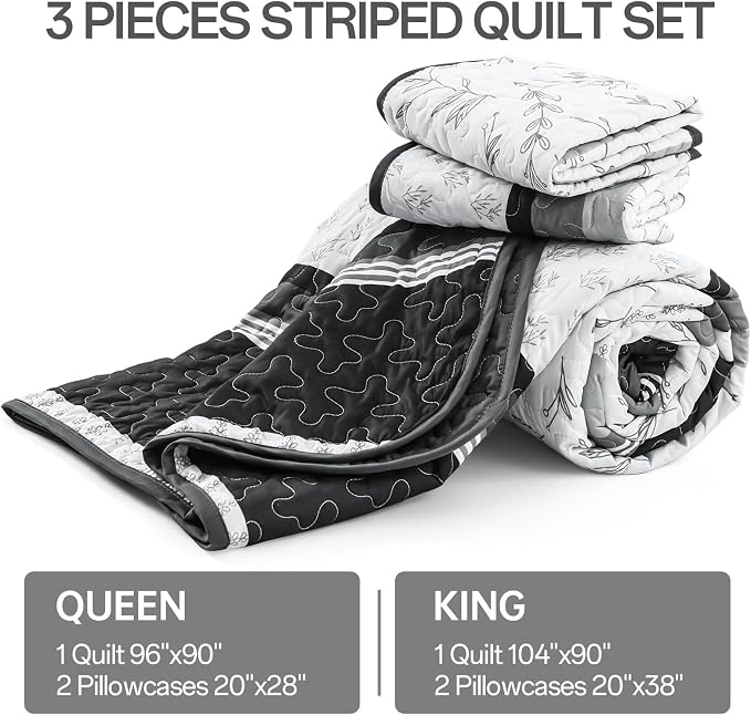 Quilt Set King Size, 3 Piece Soft Lightweight Microfiber Quilt Bedding Set - Image 7
