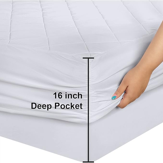 Utopia Bedding Quilted Fitted Mattress Pad, King Size, Elastic Fitted Mattress - Image 4
