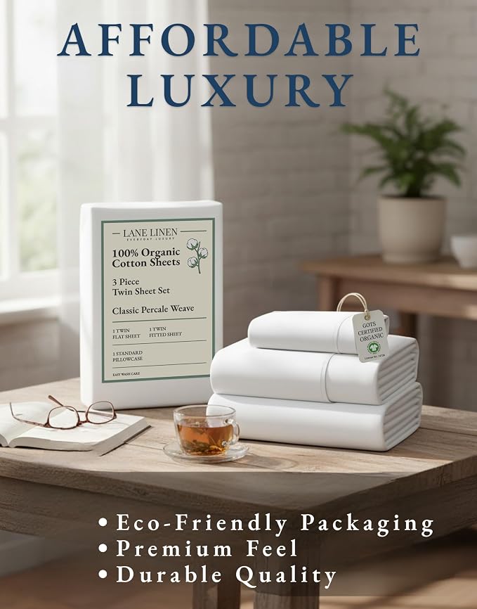 LANE LINEN 100% Organic Cotton Twin Sheets Set, Soft & Comfy Breathable Cotton - Image 8