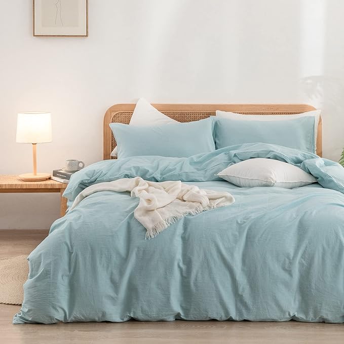 BESTOUCH Duvet Cover Set 100% Washed Cotton Linen Feel Super Soft Comfortable by BESTOUCH