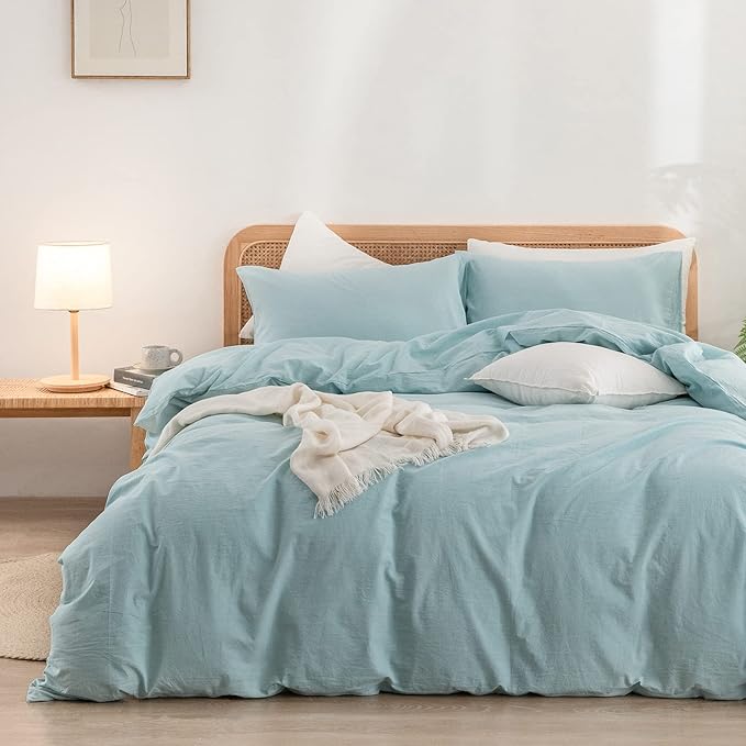 BESTOUCH Duvet Cover Set 100% Washed Cotton Linen Feel Super Soft Comfortable by BESTOUCH