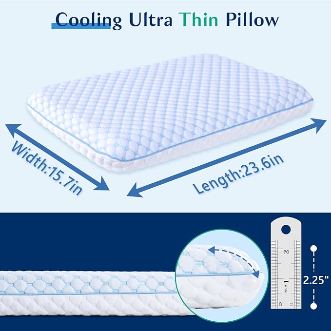 Flat Pillows for Sleeping Thin Memory Foam Pillows for Stomach and Back Sleepers - Image 5