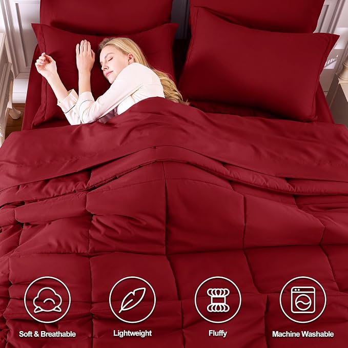 CozyLux Queen Comforter Set Dark Red - Image 2