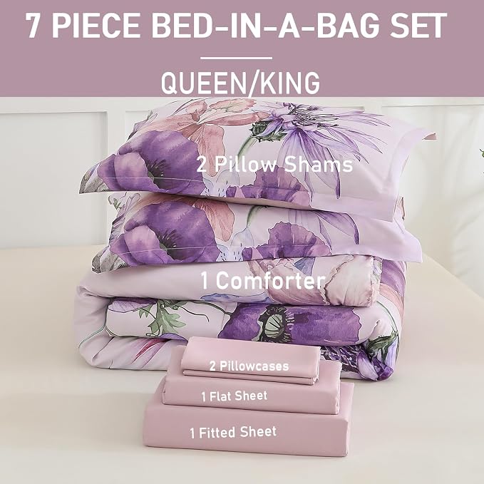 Yogeneg King Size Comforter Set 7 Piece Bed in a Bag, Elegant Floral Botanical - Image 6