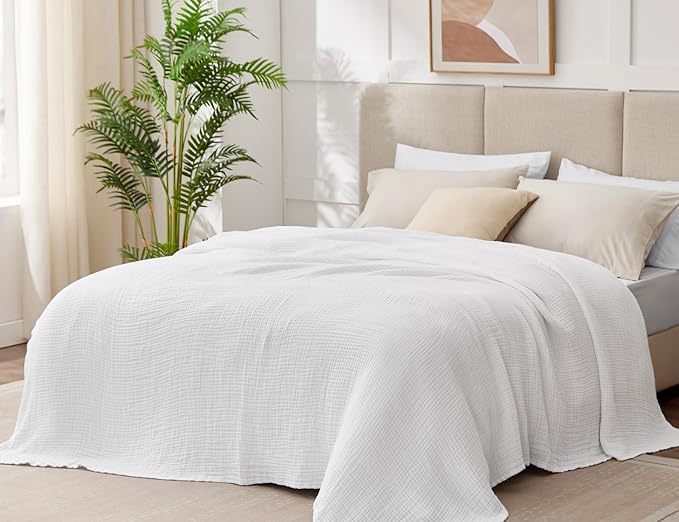 100% Cotton Muslin Blanket Queen 90" x 90", 6 Layers Breathable and Lightweight - Image 2