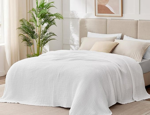 100% Cotton Muslin Blanket Queen 90" x 90", 6 Layers Breathable and Lightweight - Image 2
