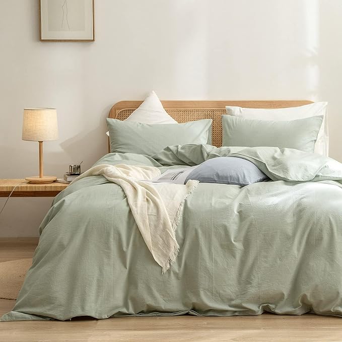 BESTOUCH Duvet Cover Set 100% Washed Cotton Linen Feel Super Soft Comfortable by BESTOUCH