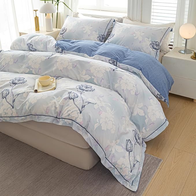 OAITE Duvet Cover Set Twin Size Floral Pattern 500 Thread Count Ultra Soft 100% - Image 5