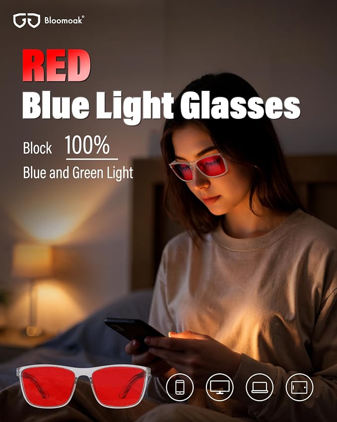 Bloomoak 100% Red Lens Blue Green Light Blocking Glasses- Dual AR Coatings - Image 3