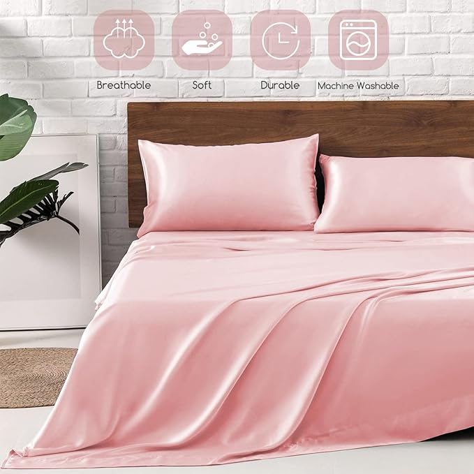MR&HM Satin Bed Sheets, King Size Sheets Set - Image 5