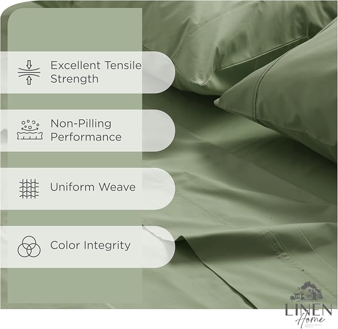 Linen Home 100% Cotton Percale Sheets King Size, 4-Piece Set - Image 2