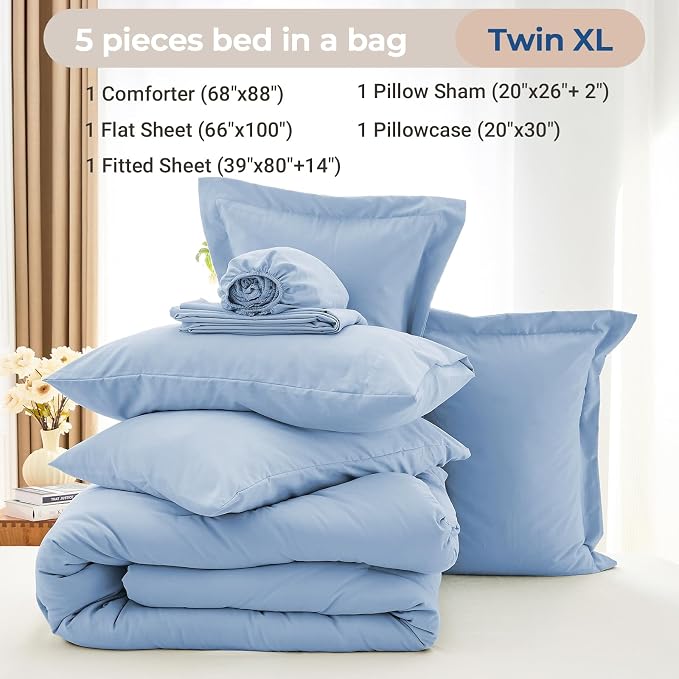 MUXHOMO 5 Pieces Twin XL Comforter Set, Soft Bed in a Bag Twin XL Size - Image 4