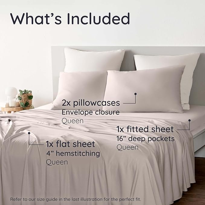 Bambaw 100% Viscose Derived from Bamboo Sheets Queen Size Set – 4pcs Cooling - Image 2