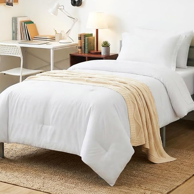 CozyLux Twin XL Comforter Set White, 5 Pieces Bed in a Bag Twin Extra Long by CozyLux