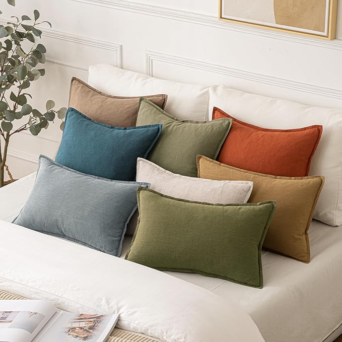 MIULEE Decorative Linen Pillow Covers 18x18 Inch Green ​Boho Farmhouse​ - Image 5