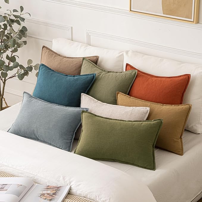 MIULEE Decorative Linen Euro Sham Pillow Covers 26x26 Blue ​Boho Farmhouse​ - Image 5