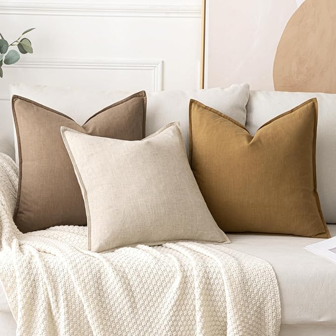 MIULEE Decorative Linen Euro Sham Pillow Covers 26x26 Natural Beige Boho - Image 4