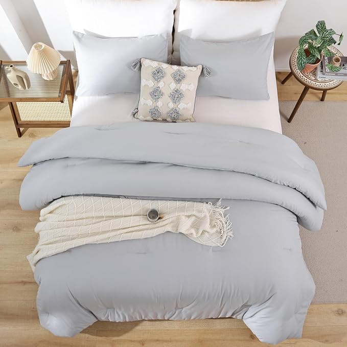 ROSGONIA Oversized King Comforter Light Gray, Soft Lightweight Oversized King - Image 4