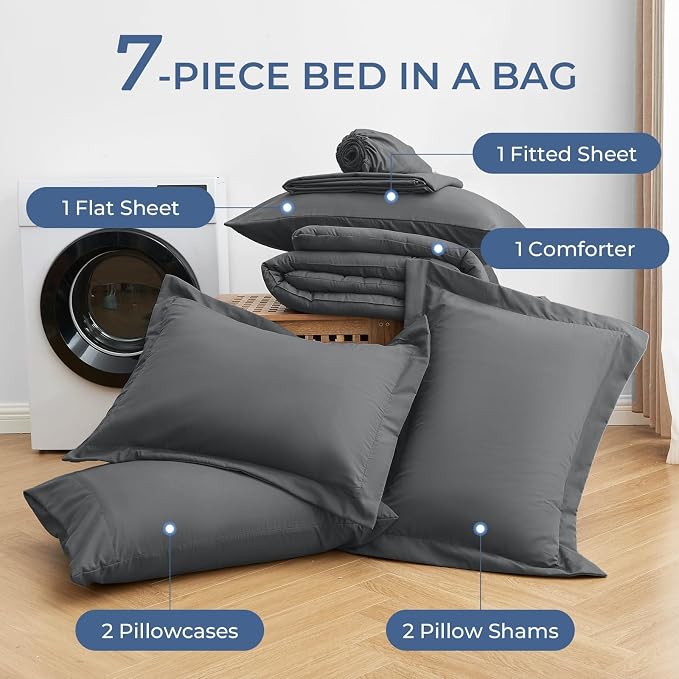 Sasttie Queen Comforter Set, 7 Pieces Bed in a Bag Queen, Complete Bedding Set - Image 6