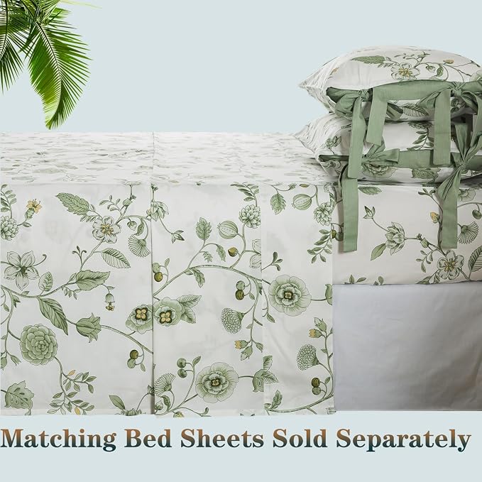 FADFAY Green Duvet Cover Set Queen Floral Bedding 100% Cotton Shabby Vintage - Image 6