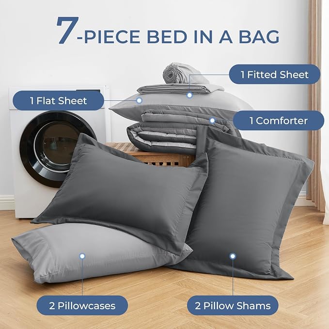 Sasttie King Size Comforter Set, 7 Pieces Bed in a Bag King, Complete Bedding - Image 6