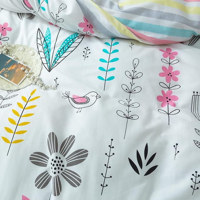 mixinni Flowers Duvet Cover for Teenage Girls Queen Size Floral Leaf Printed - Image 3