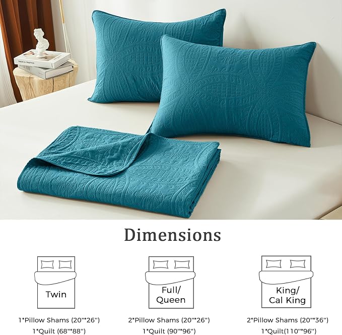 akkialla Teal Full/Queen Quilt Set, Ultrasonic Lightweight Bedspread Coverlet - Image 6