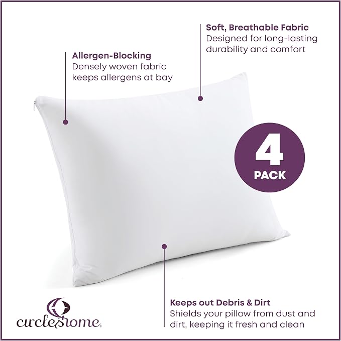 CirclesHome Pillow Protectors 4 Pack Queen Zippered - Image 2