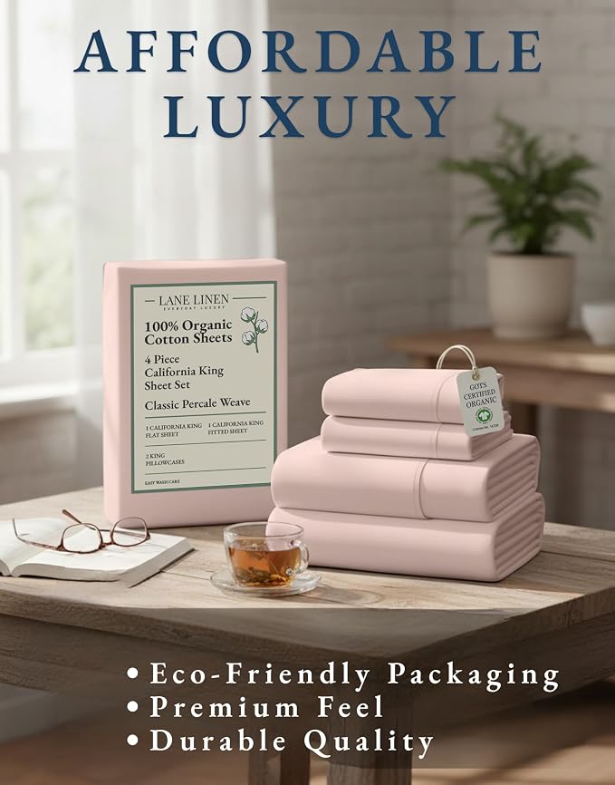 LANE LINEN 100% Organic Cotton Fully Elasticized California King Sheet Set - Image 8