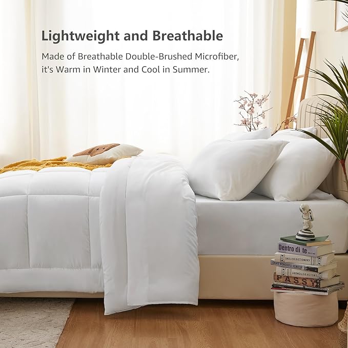 CozyLux Twin XL Comforter Set White, 5 Pieces Twin Extra Long Bed in a Bag - Image 3