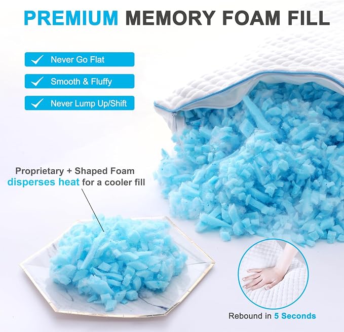 VVZ Cooling Bed Pillows Standard Size Set of 2, Shredded Memory Foam Pillows - Image 5
