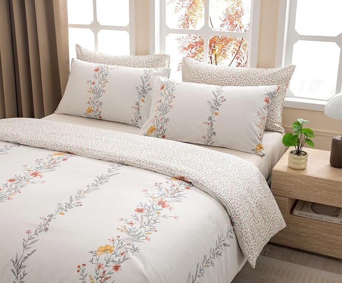 SLEEPBELLA Duvet Cover Queen, 600 Thread Count Cotton Red & Yellow Floral - Image 3
