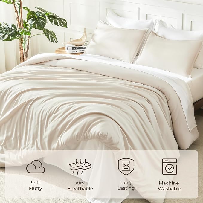 Litanika Oversized King Comforter 120x120, 3 Pieces Beige Lightweight Solid - Image 3