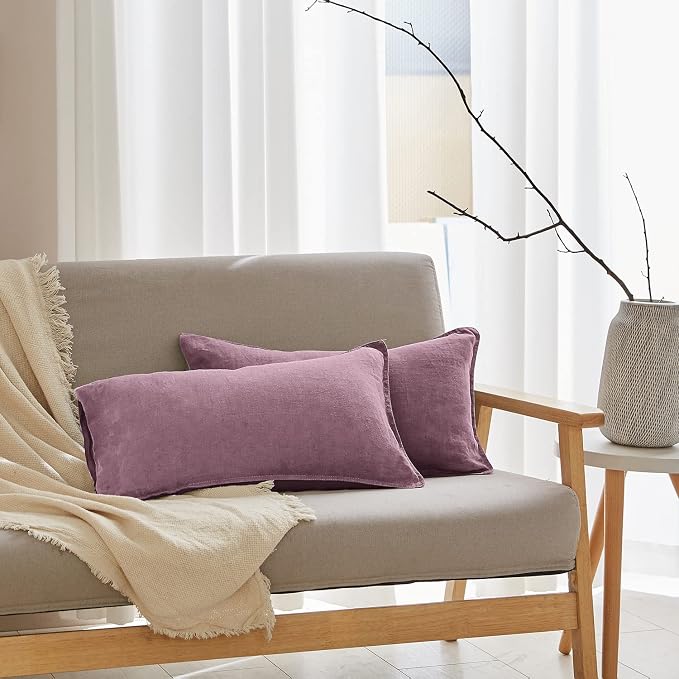 Simple&Opulence 100% Linen Lumbar Pillow Cover 12 x 20 Inches Set of 2 by SimpleOpulence