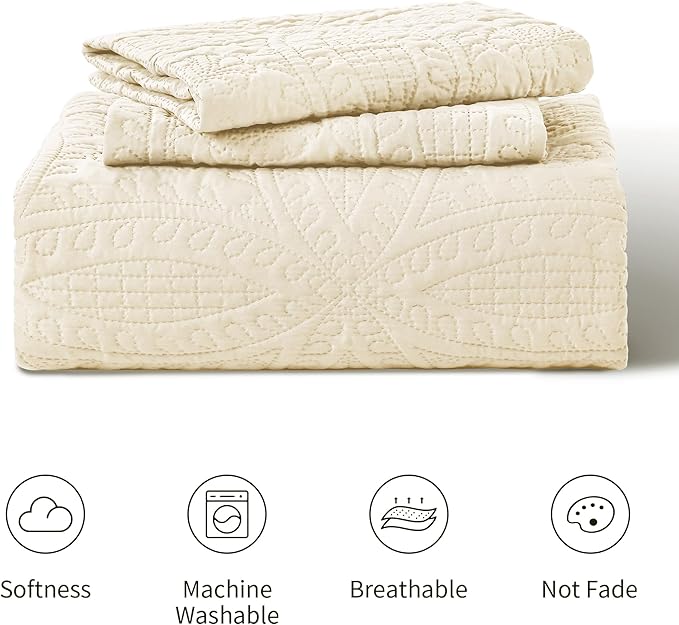 Love's cabin California King Size Quilt Set Beige Bedspreads - Image 7