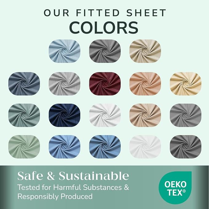 Feather & Stitch 1 Piece Fitted Sheet Twin Size, 100% Cotton Damask Sateen Weave - Image 7