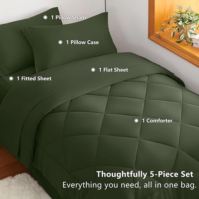 CozyLux Twin XL Comforter Set Olive Green - Image 4